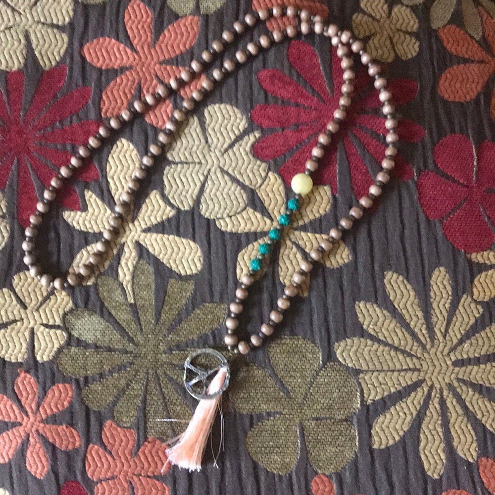 Wooden bead tassel necklace